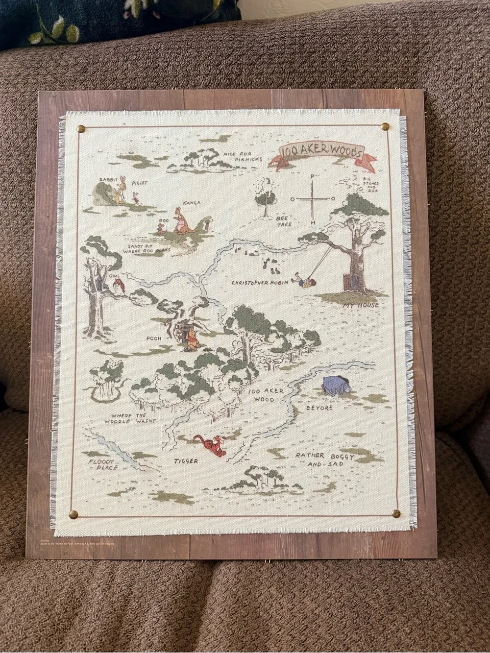 Winnie the Pooh 100 Acre Wood Map Wall Art - Beige and Brown